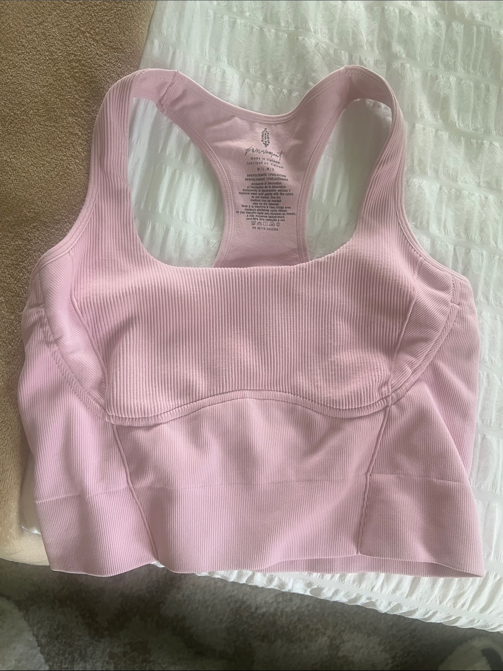 FP Movement by Free People Ribbed Racerback Sports Bralette - Light Pink
